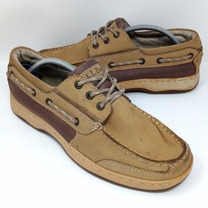 LL Bean Tan Three Eye Lace Up Leather Boat Shoes - Men's Size 8